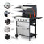 Barbecue au propane à 4 brûleurs avec plancha en acier inoxydable, puissance de 49 200 BTU, barbecue extérieur noir et argent avec tables d'appoint pliables