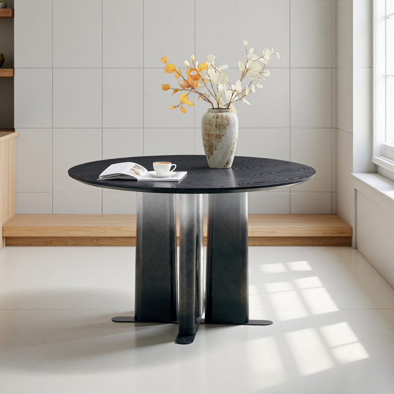 Table de salle à manger ronde en bois aggloméré à densité moyenne, pieds dégradés avec base en croix, table de cuisine compacte pour 2 à 4 personnes