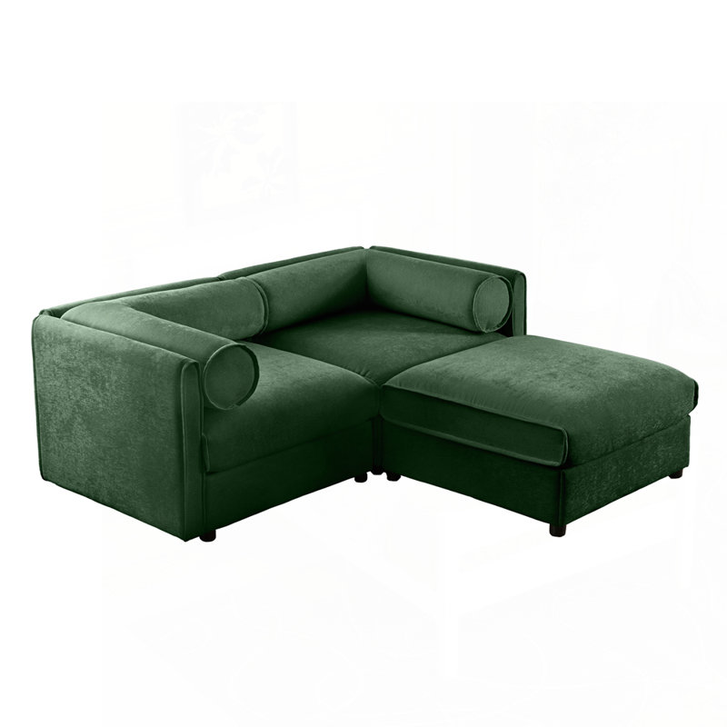 Élégant canapé 2 places en chenille avec repose-pieds, Vert
