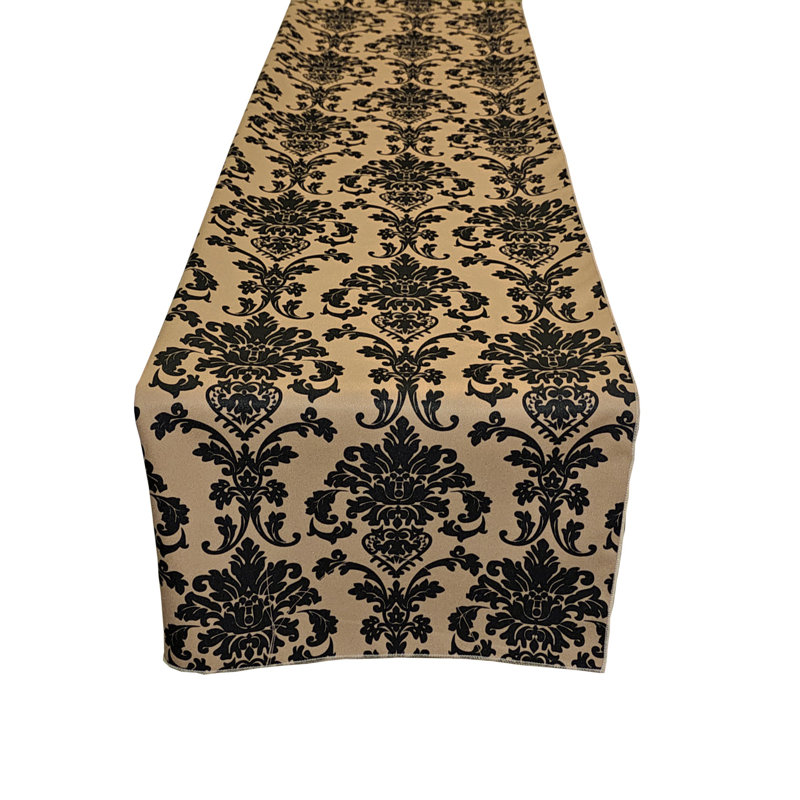 Poplin Damask Table Runner, Beige, 60" L x 12" W