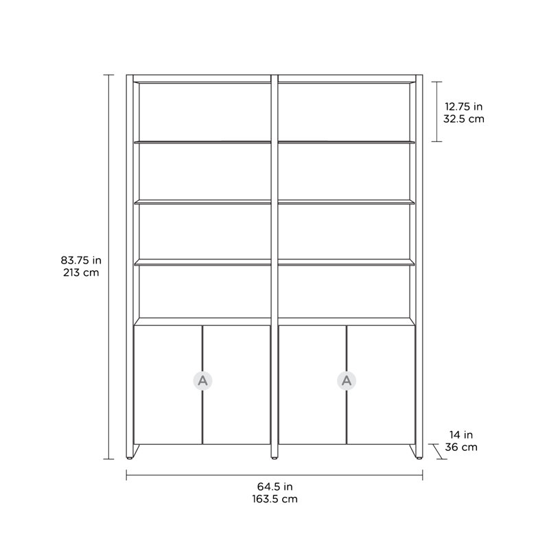Linea Standard Bookcase, Natural Walnut, 2, 83.75" H x 65" W x 14" D