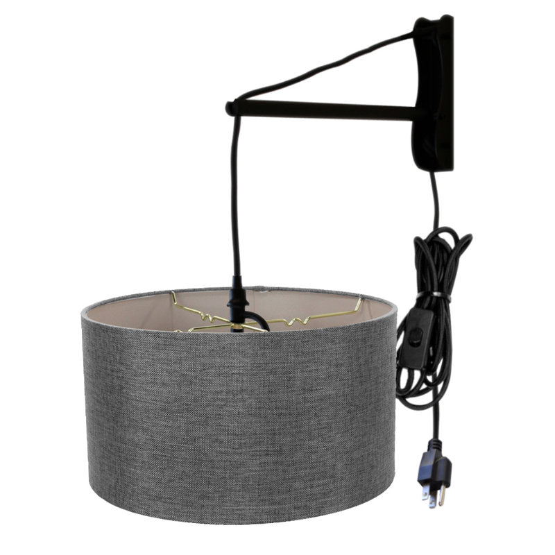Applique murale à bras 1 lumière à brancher noir twinar, H 10 po x l 18 po x P 18 po, gris, Noir