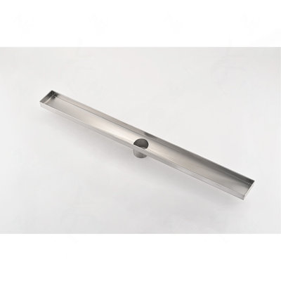 24-Inch Linear Shower Drain, 304 Stainless Steel Floor Drain with Removable Quadrato Grate Cover, Hair Strainer & Leveling Feet