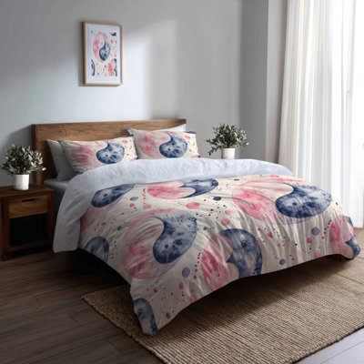 Symbol Bedding Set Of 3 Pcs - Modern Pastel Yin Yang Duvet Cover And Throw Pillow Set