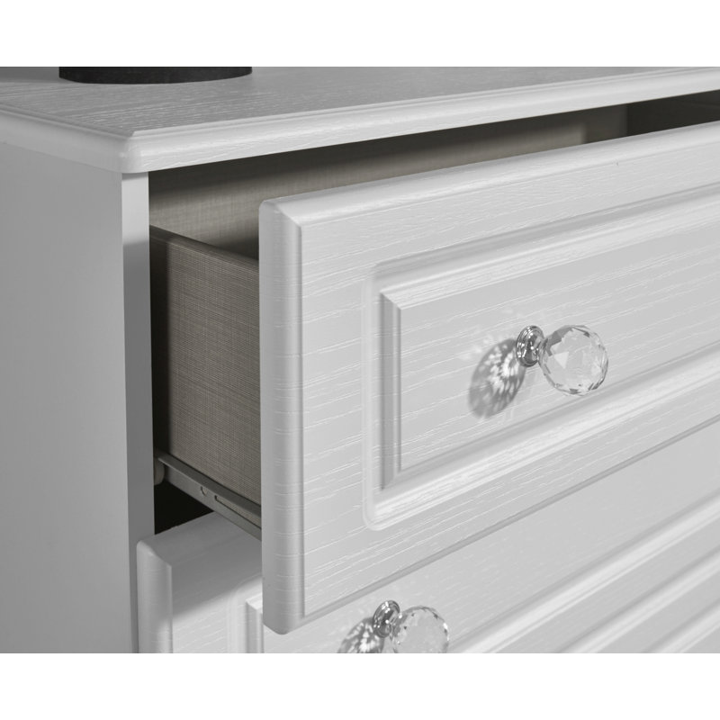 Fully Assembled Asphodèle 3 Drawer Bedside Table, White Ash
