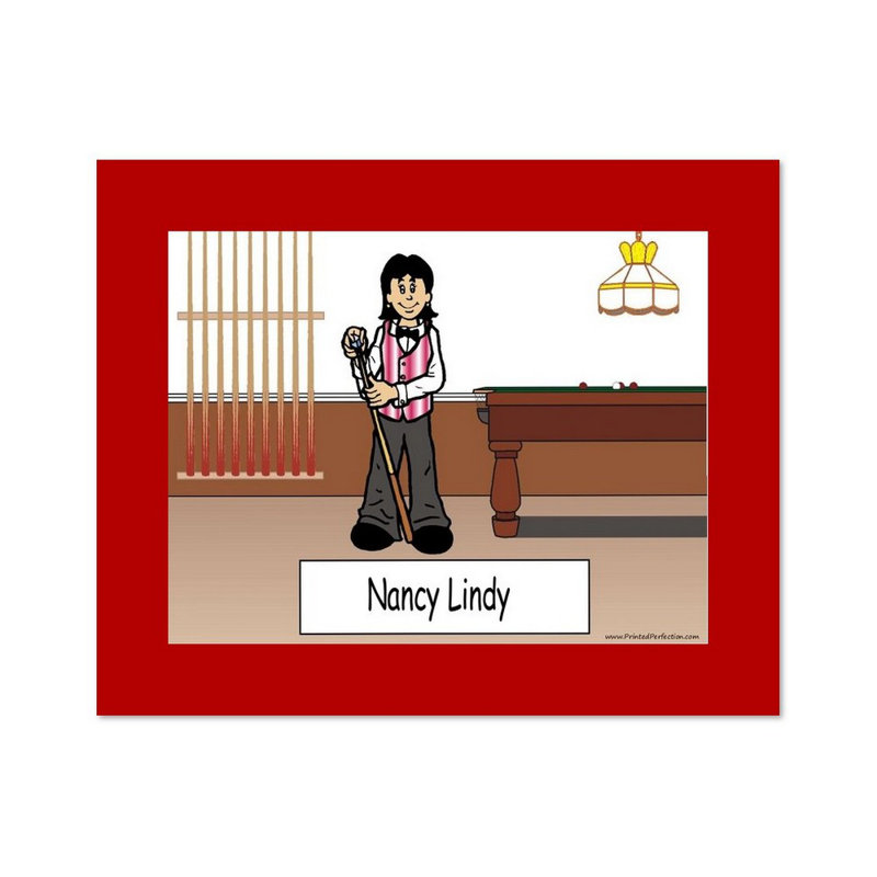Personalized Pool Player, Billiards - Female Caricature with a Mat & Frame - Ready to hang!, Yes