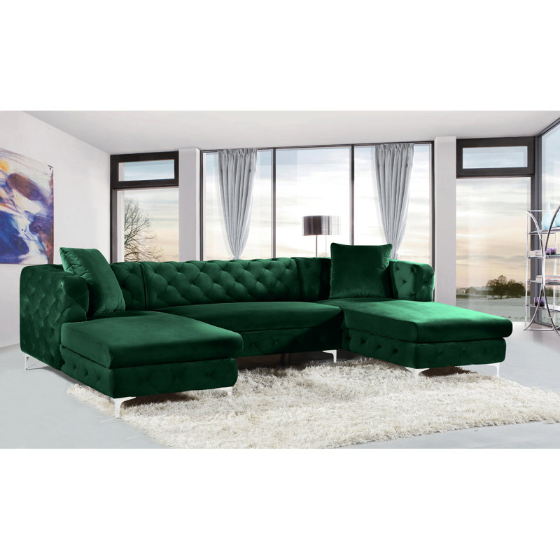 Miranda Velvet U-Shaped Sectional Symmetrical, Green Velvet