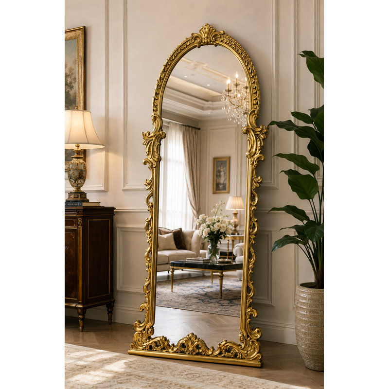 Ornate Baroque Gold Full-Length Floor Mirror, Gold