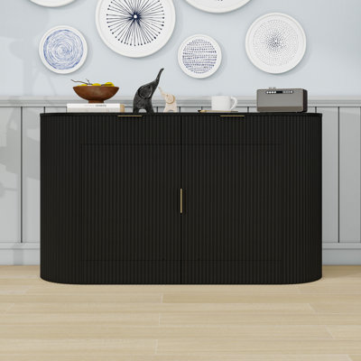Buffet avec 2 tiroirs, tablettes et porte latérale incurvée