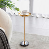 Adjustable Side Table, Small Tea Martini Table, Gold, Natural Marble Decorative Pedestal End Table For Display And Storage