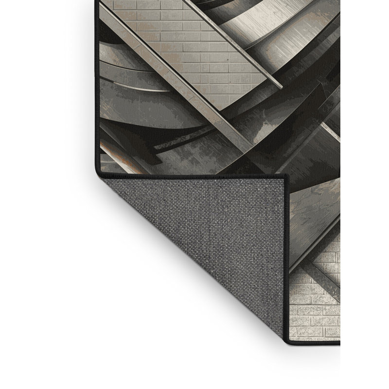 Tapis de brique doux et moelleux de style industriel en brique noire - reliure noire, 3 X 5