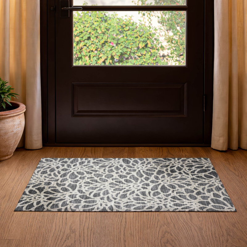 Premium Machine Washable Mayfield AMF2412 Floral Rug, Gray, 2'6" x 3'10"