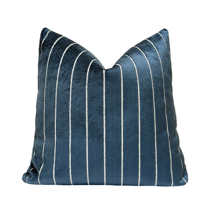 Housse de coussin en velours rayé, Carré 20 po, Bleu