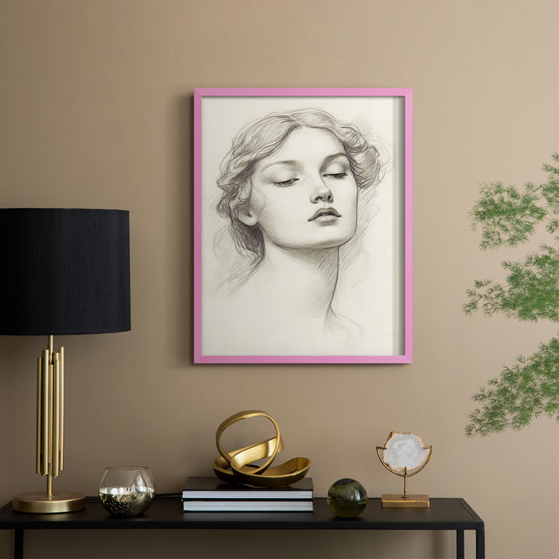 Croquis rétro V, reproduction encadrée - bois massif, H 15 po x l 12 po, Pink