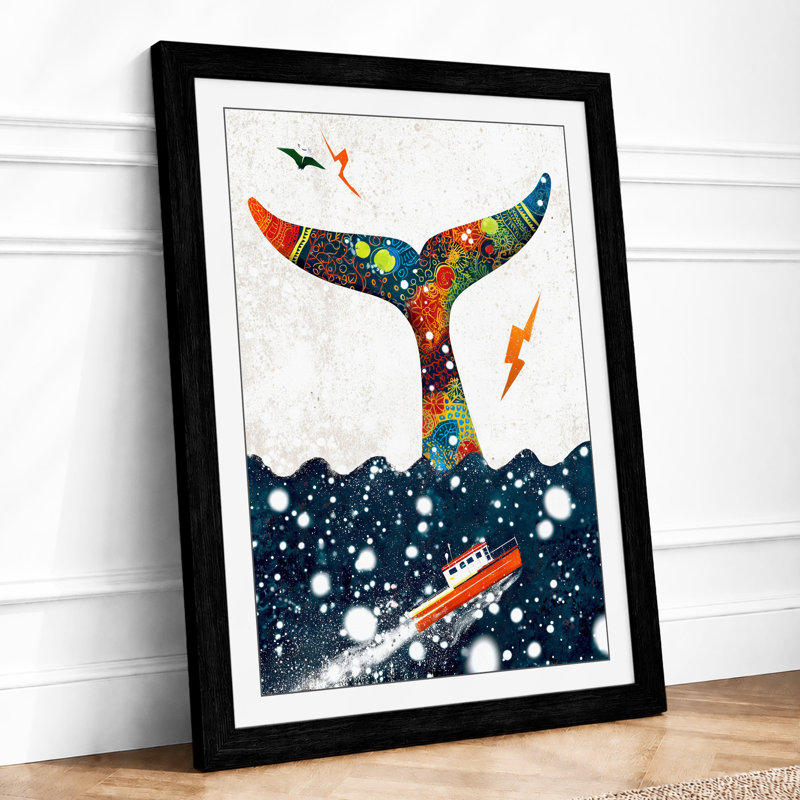 Celestial Whale Tail Eclectic 1 Piece Single Picture Frame Wall Art, A4 - 29.7 x 21.0 cm, Black
