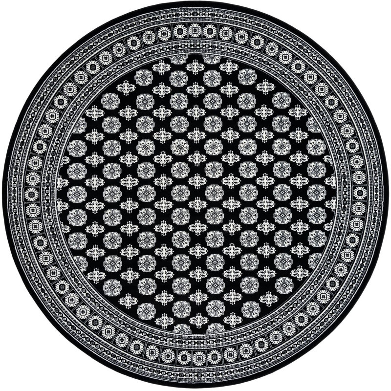 Tapis traditionnel Hinshaw noir et blanc, Rond 10pi