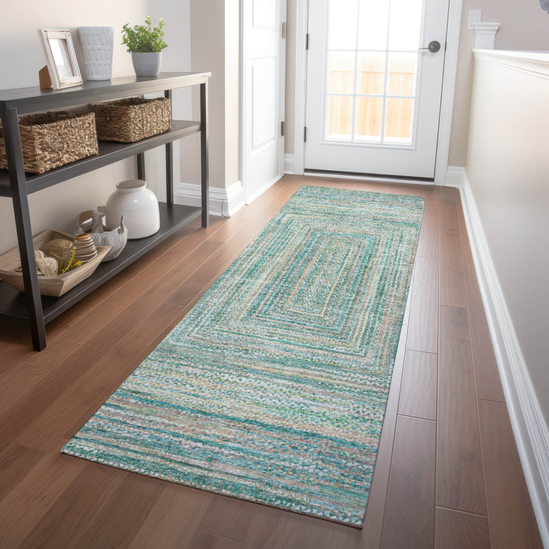 Machine Washable Indoor/Outdoor Xhevrie Teal Rug, Runner 2'3" x 7'6"