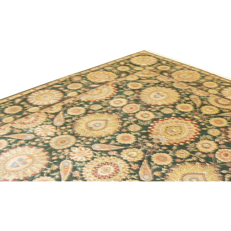 High-Quality Hand-Knotted Dark Green Area Rug