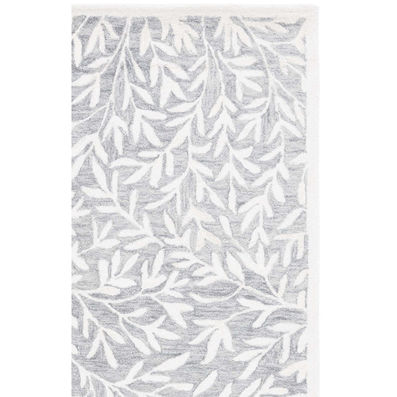 Tapis floral gris / ivoire en laine / coton touffeté à la main Ingurs, Carré 6 pi