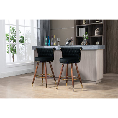 Tabourets de bar pivotants avec rotation à 360 degrés, pieds en bois massif, siège en tissu, mousse confortable, noir, hauteur du produit: 36,56 po, hauteur fixe, revêtement, rembourrage en mousse, structure, profondeur de 21,6 po