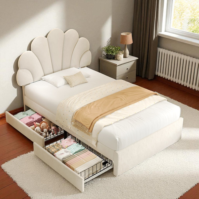 Upholstered Storage Bed, Beige
