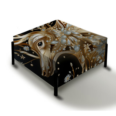 Black Gold Deer Animal Marble Pattern - Marble Large Square Ottoman