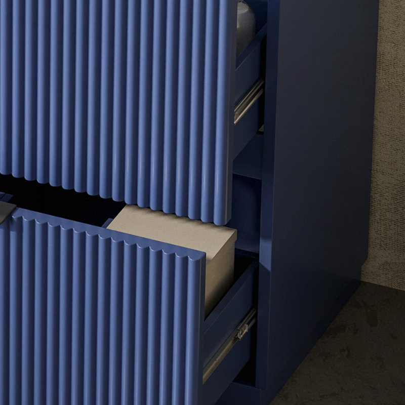 Lavabo en céramique de haute qualité avec rangement intégré et conception cannelée, Blue