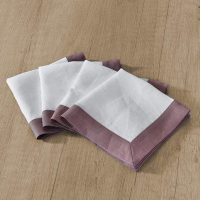 100% Linen Napkins - (Pack Of 4) - Premium (Coloured Border) Reusable Washable Durable Daily Use For Dinner/Party/Picnic/Wedding