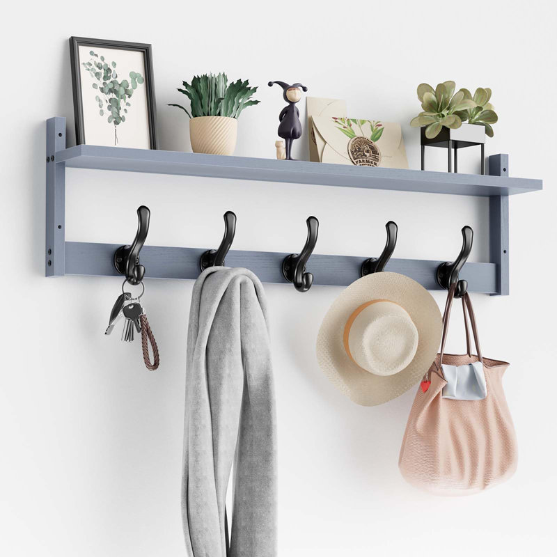 29'' Coat Rack Wall Mount with Shelf, Gray