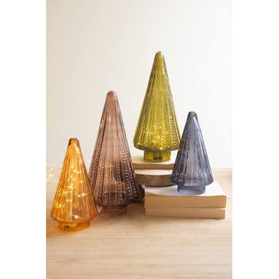 Ensemble de quatre arbres de Noël en verre - multicolore