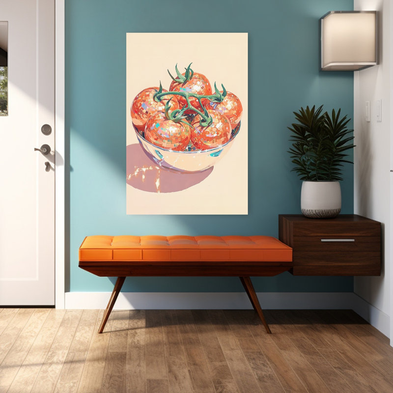 «Disco Tomato Still Life Elegant Modern Vibrant Fruit», art mural, H 48 po x l 32 po