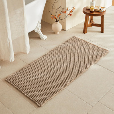 BULULOM Waffle Bath Mat, Boho Bathroom Rugs Non Slip Washable Super Absorbent Quick Dry Bath Mat Farmhouse Bathroom Decor, 24"x48" Beige