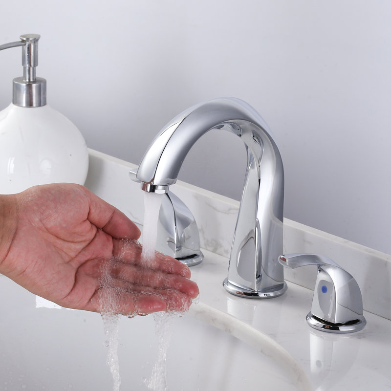 8 po Robinet pour salle de bain à poignée double à 3 trous avec drain escamotable et conduites d'alimentation, Chrome