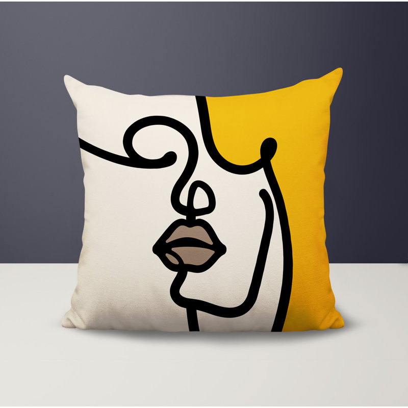 Vie Abstract Reversible Indoor/Outdoor Square Pillow, 19"H x 19"W, Yellow
