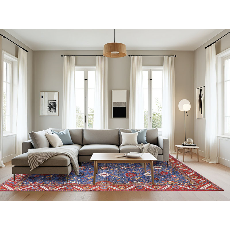 Tapis oriental rouge / bleu / beige Hardtner, Rectangle 8 pi x 12 pi