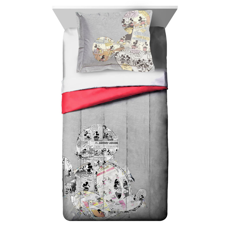 Mickey Mouse Oh Gosh Gray Microfiber Reversible Comforter Set, Full Comforter + 2 Standard Shams