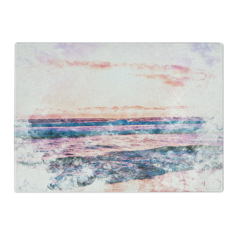 Tempered Glass Pink Beach Chopping Board, 28.5 cm x 39 cm