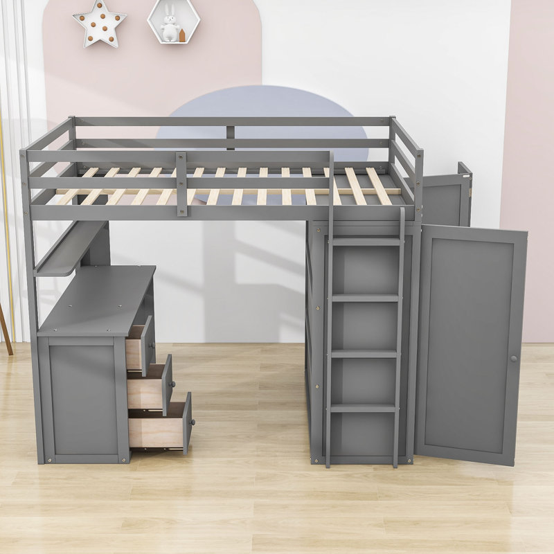 Henness Full 3 Drawer Loft Bed with Built-in-Desk, Gray