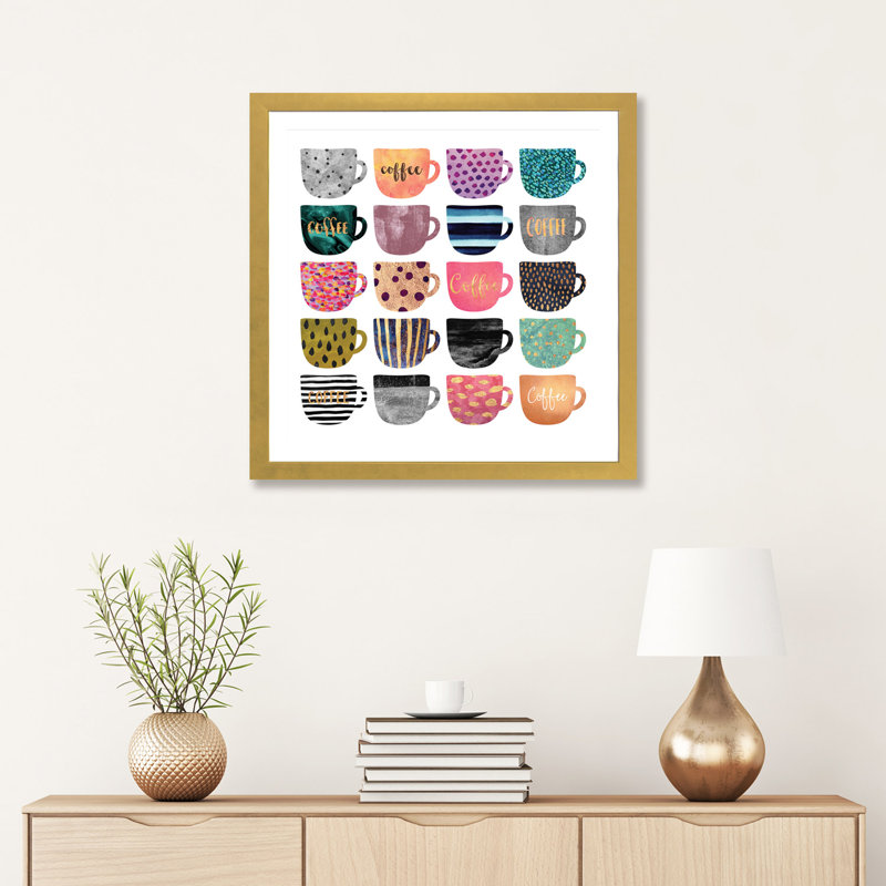 " Pretty Coffee Cups " by Elisabeth Fredriksson, 16" H x 16" W x 1" D, Gold Paper