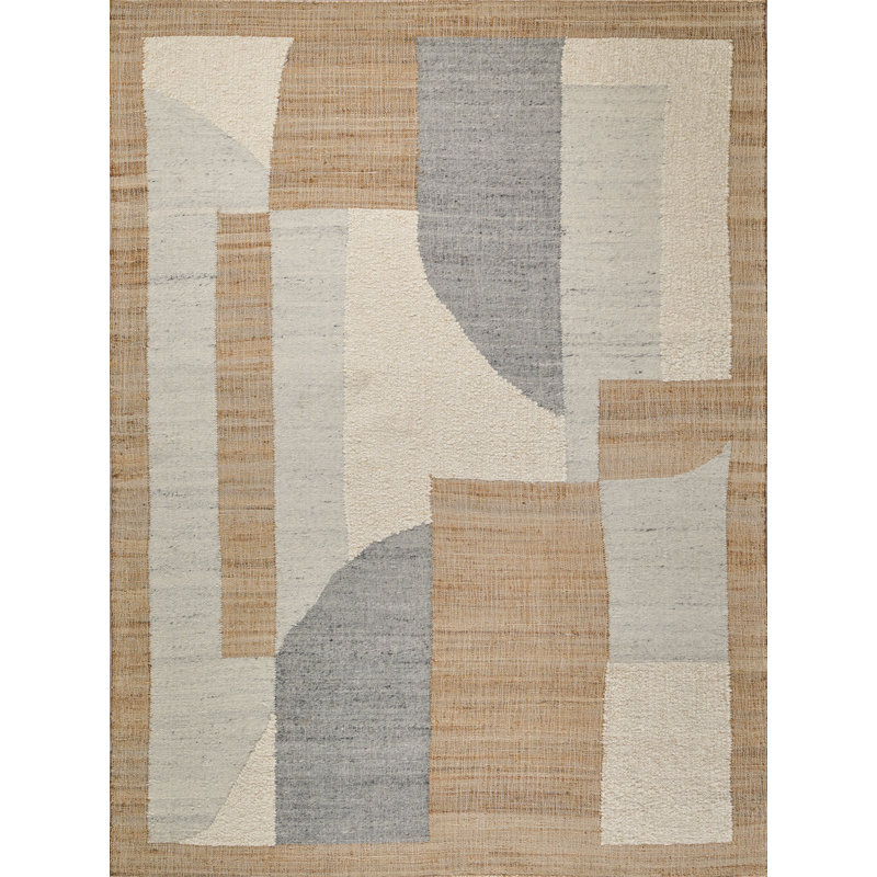 Pompano flatweave Wool/Jute Ivory/Gray/Beige Area Rug, 6'X9'
