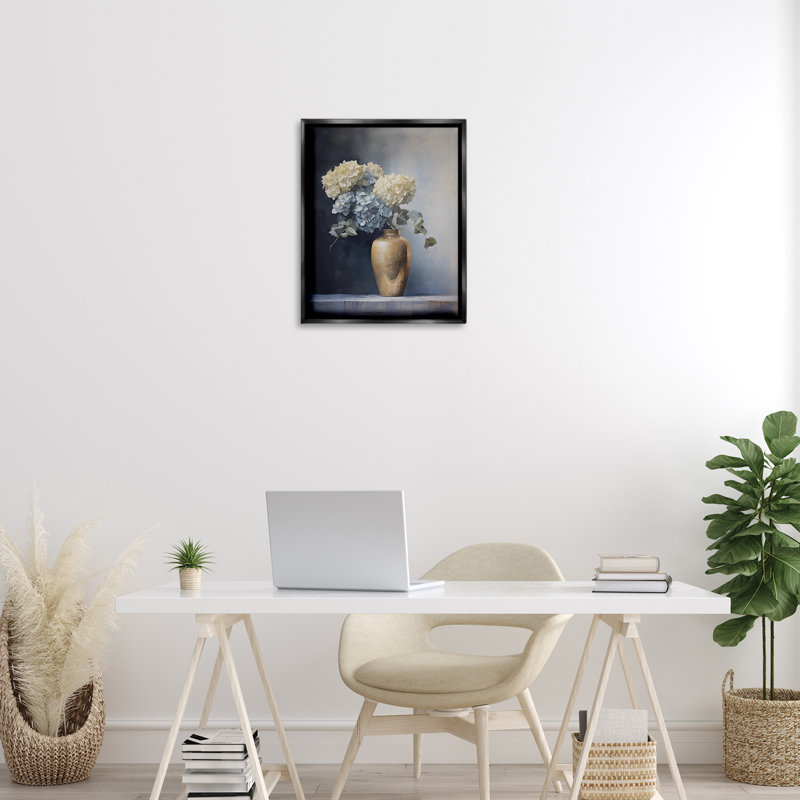 Subtle Hydrangeas in Vase Floating Frame, design by Arlington Prints, 21" H x 17" W, Black