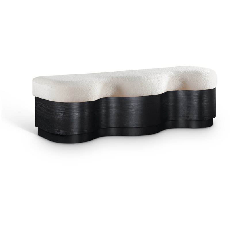 Savoy Mariaclara Velour Fur Fabric Bench, Cream Velour Fabric, Black