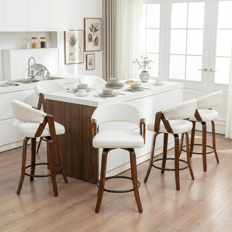 Tabouret de comptoir pivotant en similicuir Providence, White