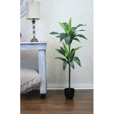 Arbre Dracaena artificiel vert en soie 50 po en pot noir