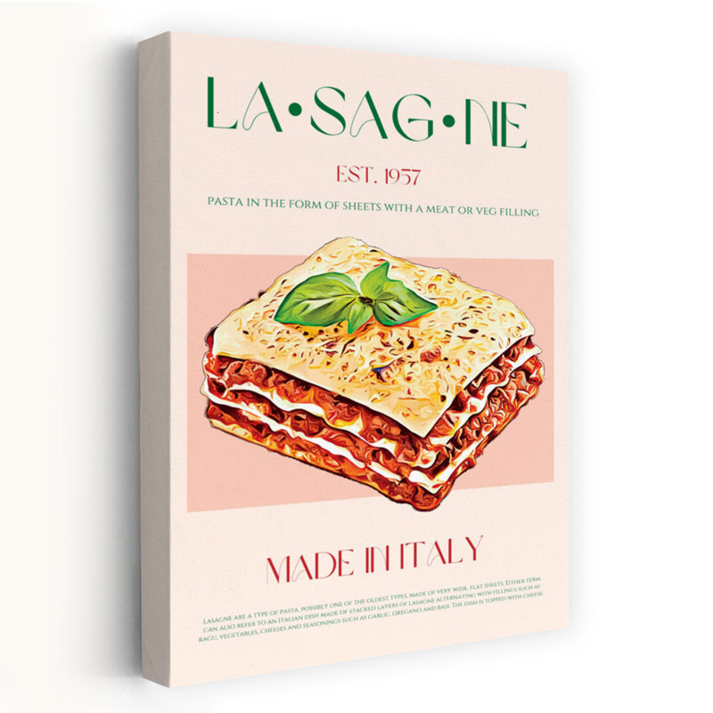 Lasagne italienne classique classique, art mural traditionnel, H 36 po x l 24 po