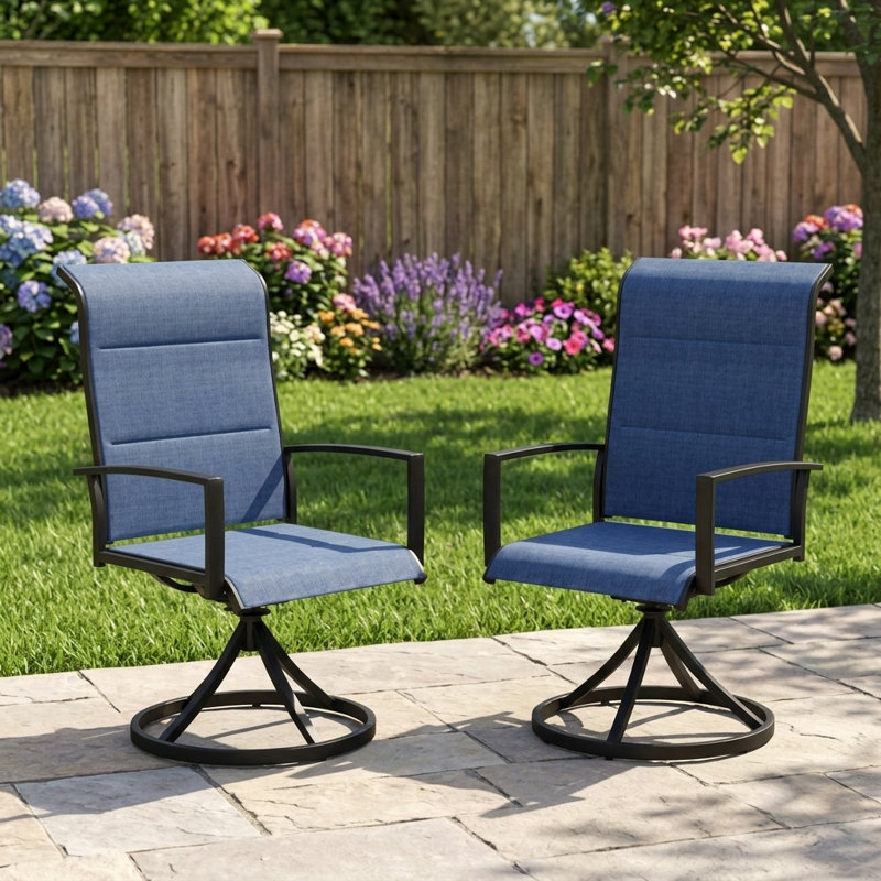 Chaises de patio rembourrées et pivotantes, Noir / Bleu