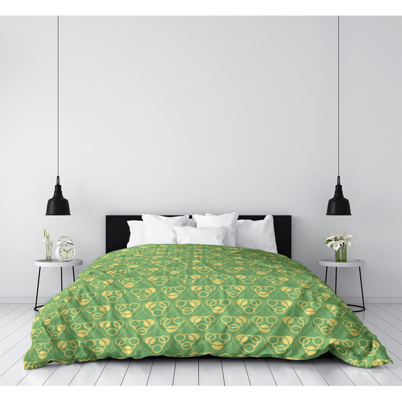 Housse de couette simple Circles Waves, Housse de couette pour très grand lit, Microfibre, Vert/jaune