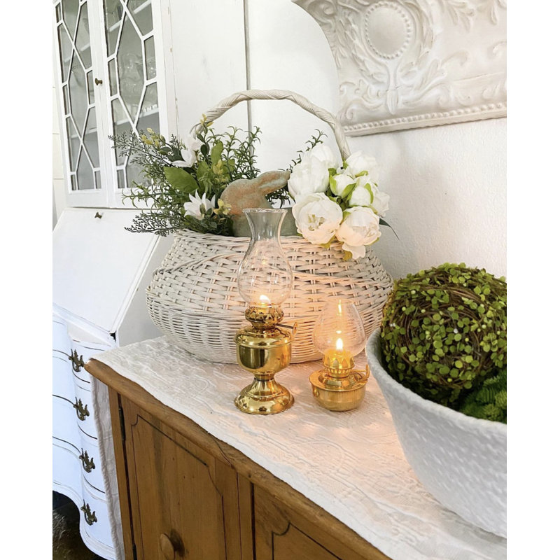 Vintage Brass and Glass Oil Lamp with Fluted Chimney