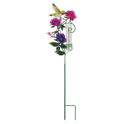 Piquet de pluie de jardin 36 po en métal et verre avec décor peint à la main et finition résistante aux intempéries