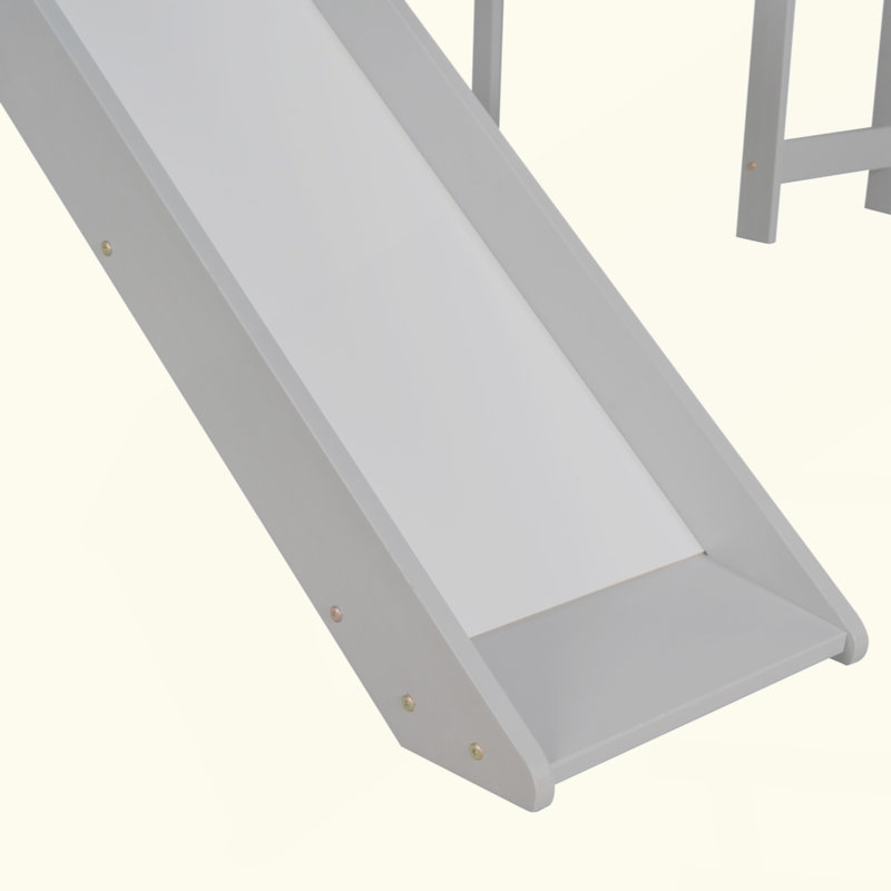 Lit mezzanine avec glissade, conception multifonctionnelle, Gris